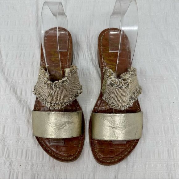 Sam Edelman Jeni Metallic Leather & Fringe Slide Sandals- Size 7 - Picture 4 of 13